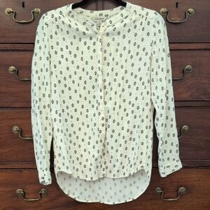 Lucky Brand Women's XS Cream Patterned Button Down